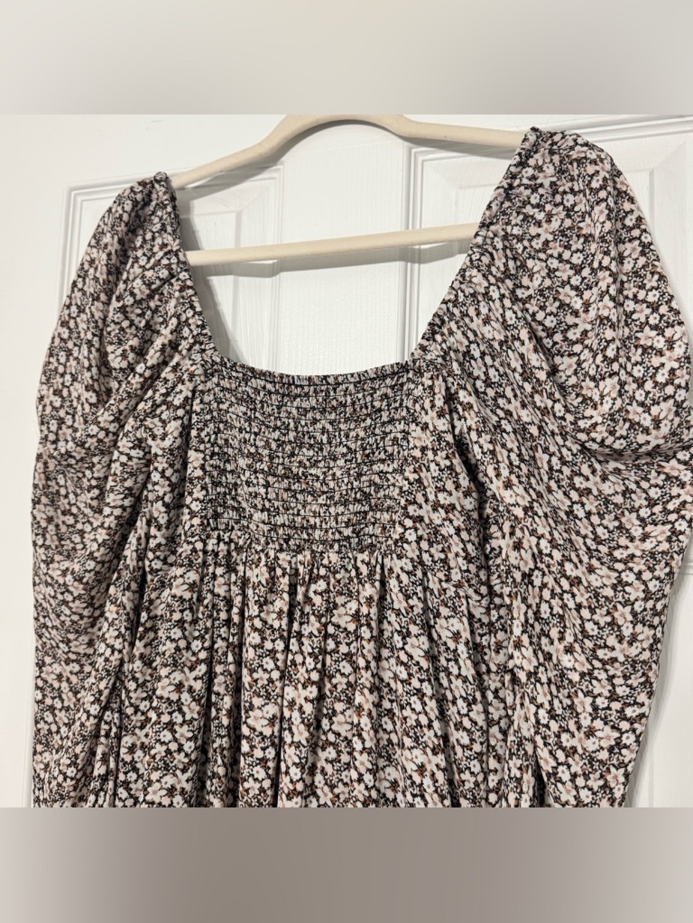 Abercrombie Babydoll Tall Mini Dress Ruched Long-Sleeve Floral - Picture 8 of 13